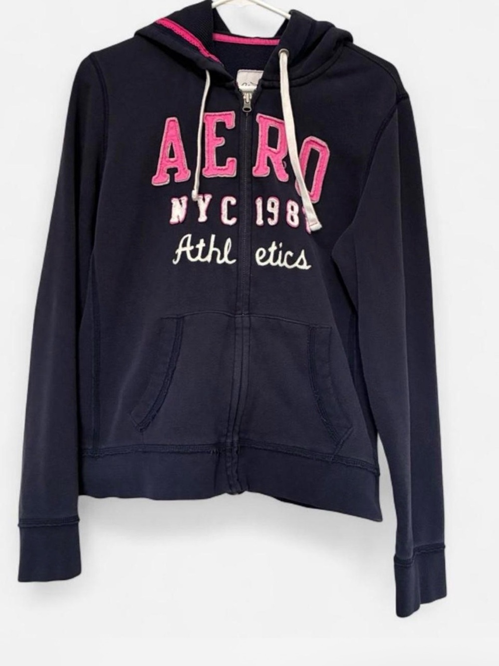 Aeropostale Y2K Navy Hoodie with Pink Logo Women’s Size XL